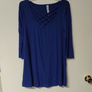 Blue Crisscross V-Neck Top